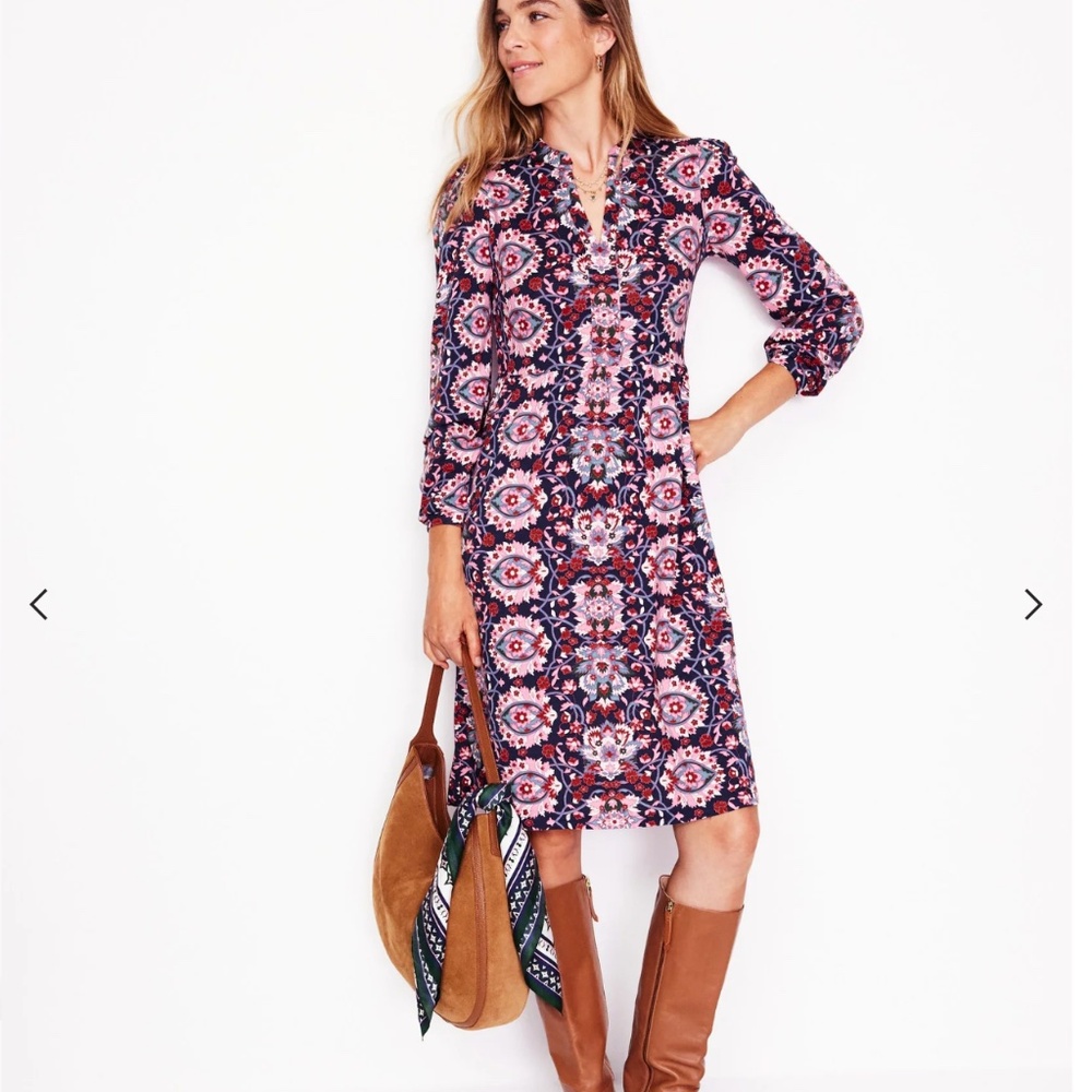 Boden Floral Midi Dress - Pink and Blue
